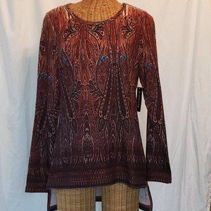 NWT Ladies ALLIE & ROB Printed 3/4 Sleeve Sweater in Rust - L. The fit is M-L,